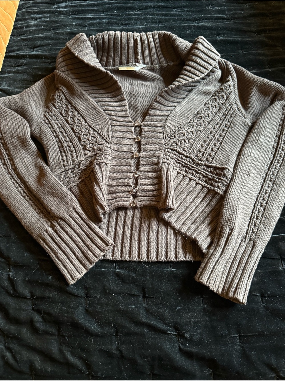 Vintage Free People Chocolate Brown Shawl Collar Button-Front Women’s Sweater